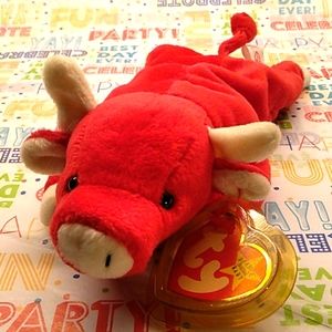 VINTAGE 1995 SNORT TY BEANIE BABY RED